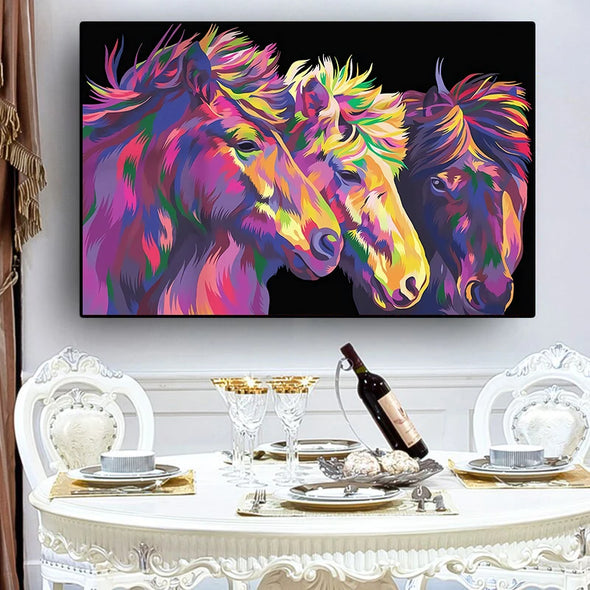 Colourful Horses Canvas Oil Painting